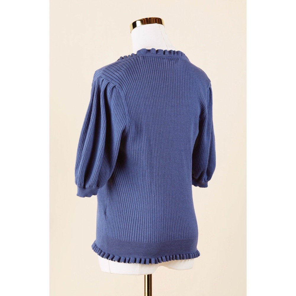 Sz L PAIGE Tasha Short Sleeve Cotton & Silk Blend Cardigan In Blue Yonder EUC - Picture 3 of 6